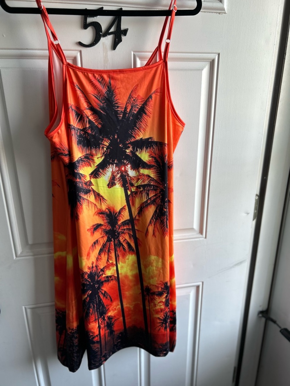 Orange Palm Tree Print One-Piece Dress Sundress Large DB1